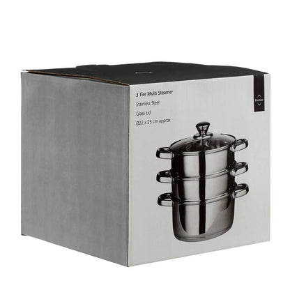 Crosse 3 Tier Stainless Steel Steamer with Glass Lid