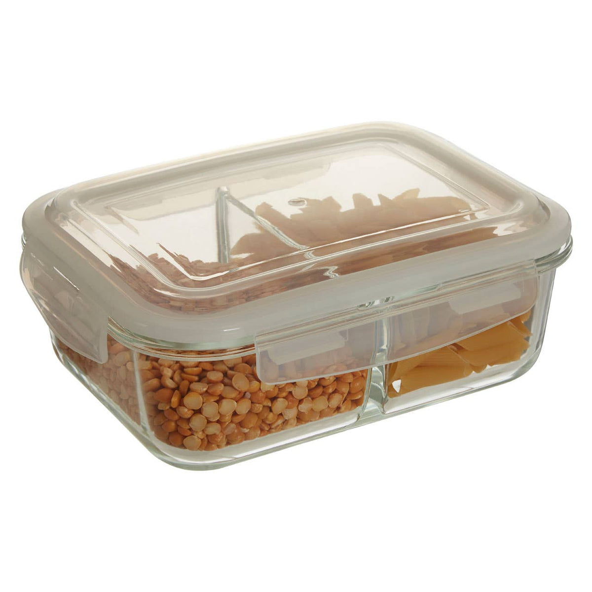 Freska 2 Section Rectangular Glass Container With Lid 1520 ml
