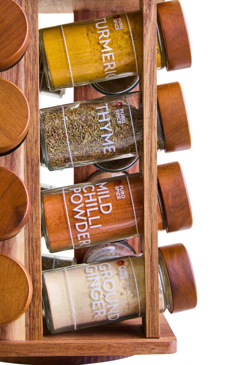 Puro Acacia Wood Revolving Spice Rack with 16 Jars