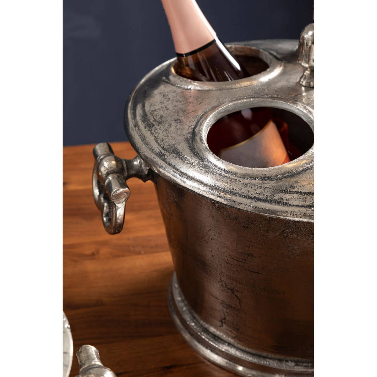 Rustic Antique Silver 4 Bottle Wine Cooler