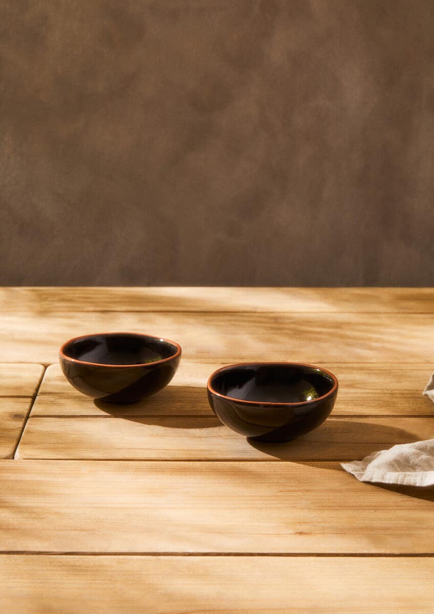 Calisto Black Glazed Terracotta Set of 2 Small Bowls