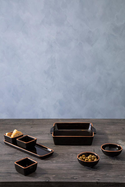 Calisto Terracotta Set of 3 Dip Bowls with Tray in Black