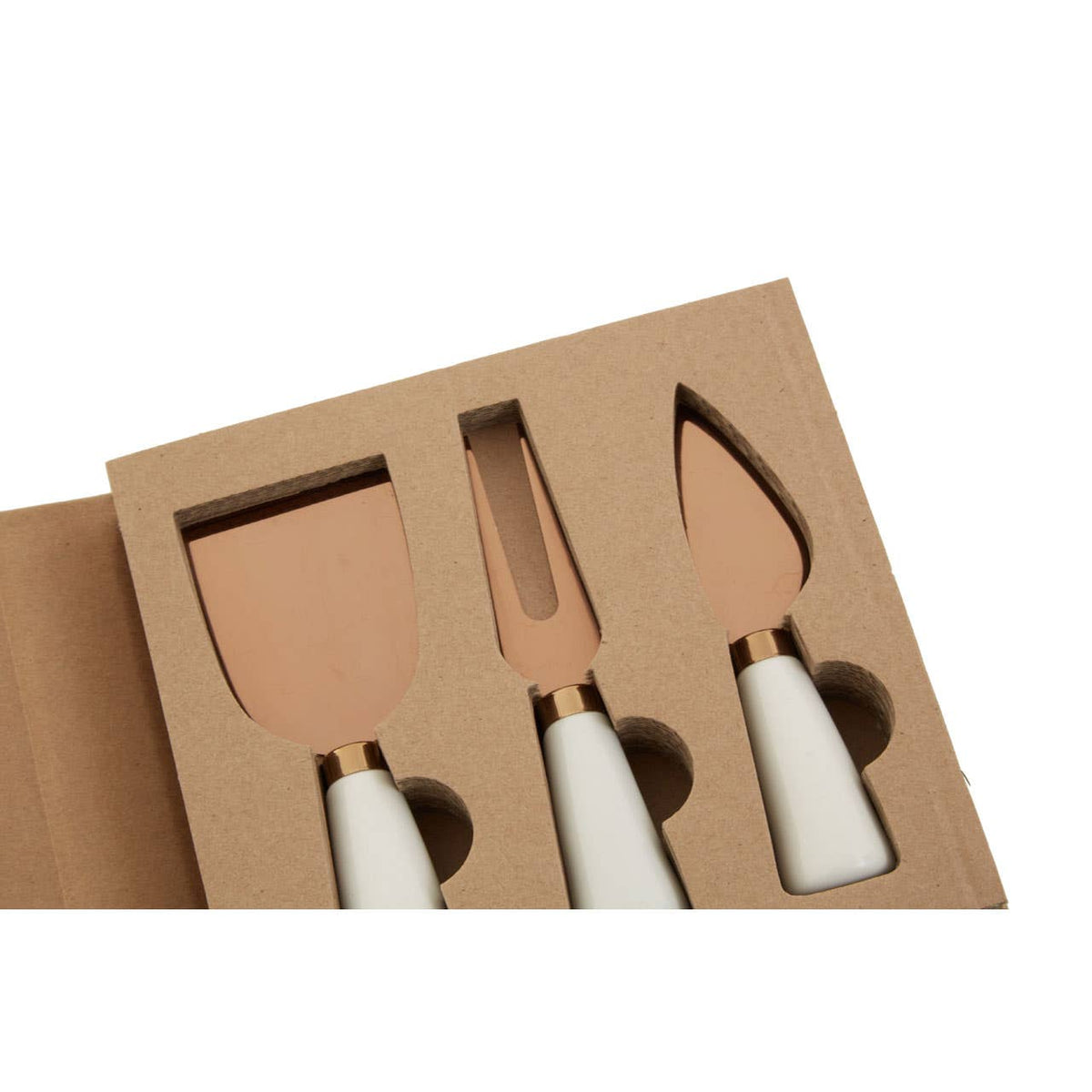 Exbury 3 Piece White And Rose Gold Cheese Knife Set