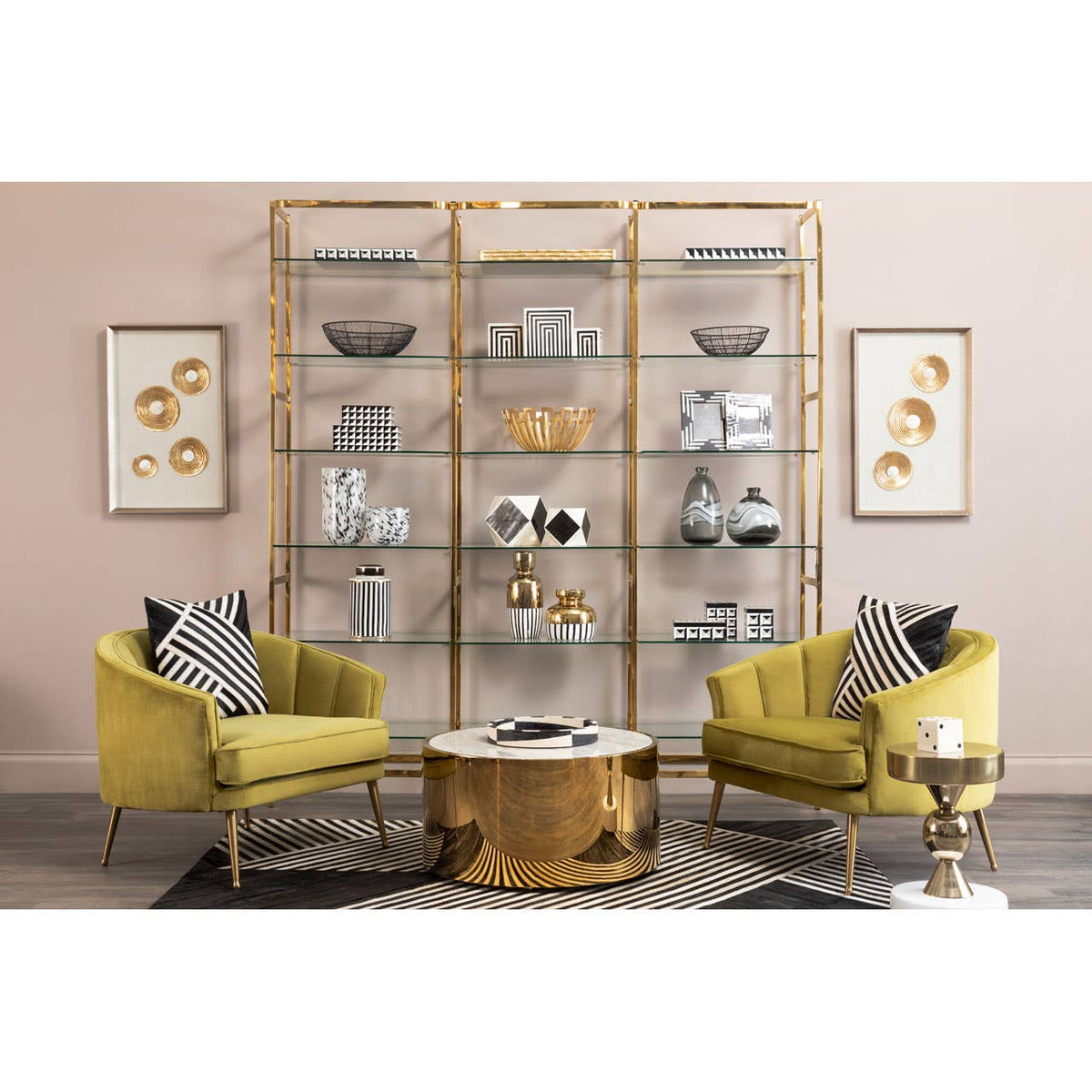 Hiba Gold Finish Bamboo Effect Mirrored Tray