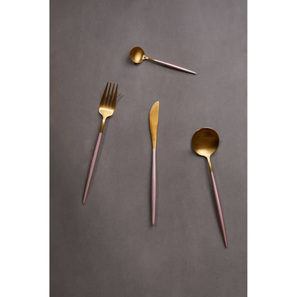 Avie 16 Piece Pink And Gold Finish Cutlery Set
