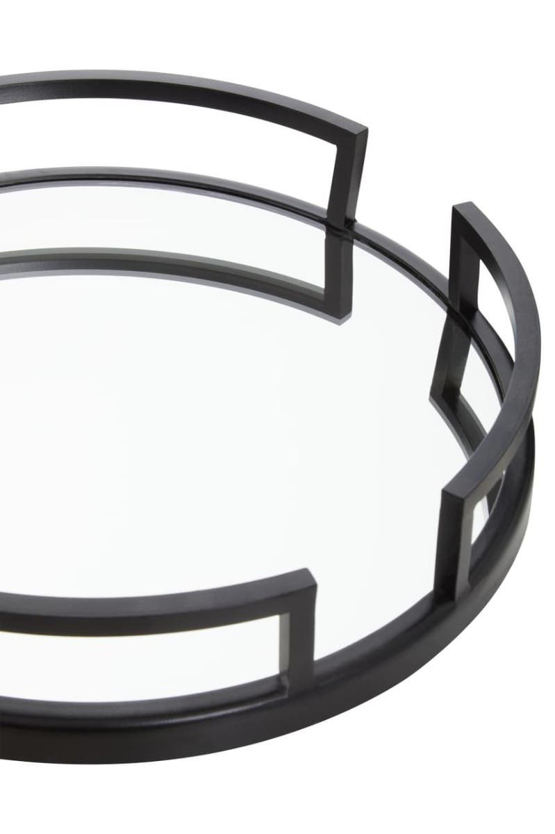 Cruzar Matte Black Finish and Mirrored Round Tray