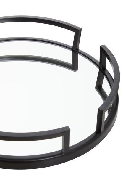 Cruzar Matte Black Finish and Mirrored Round Tray
