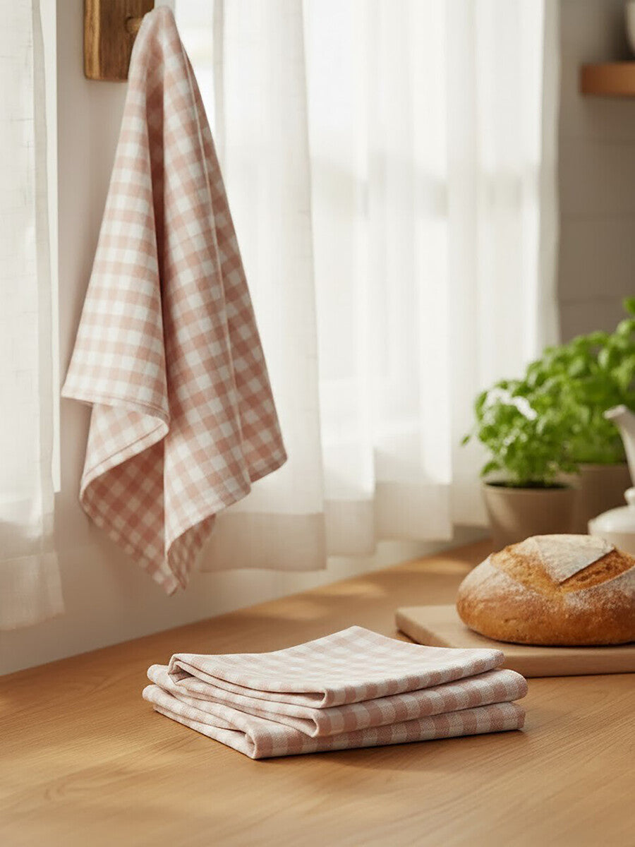 Doro Set Of Three Amber And White Tea Towels