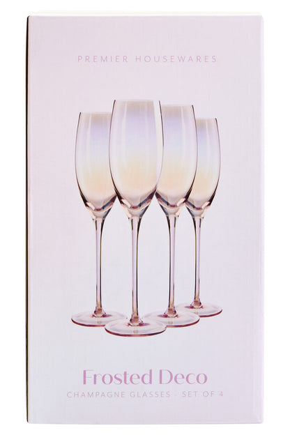 Frosted Deco Set Of 4 Champagne Glasses