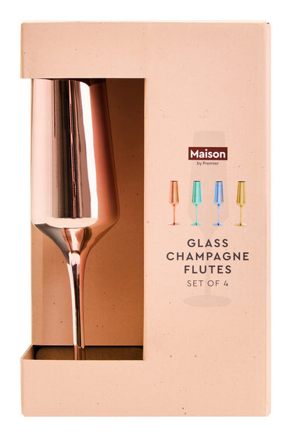 Aurora Set of Four Glass Champagne Flutes In Assorted Colours