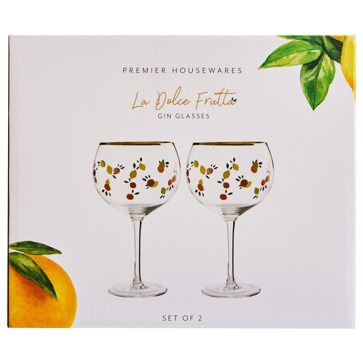 Mila Set Of 2 Citrus Design Gin Glasses