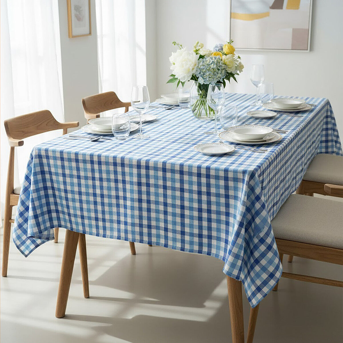 Thread and Loom Blue Check Tablecloth