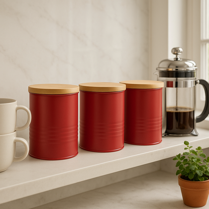 Set Of Three Alton Red Cannisters