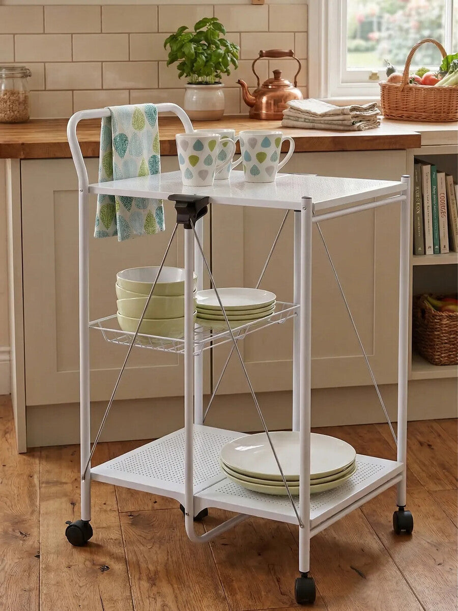 Harlow White Rectangular Folding Kitchen Trolley