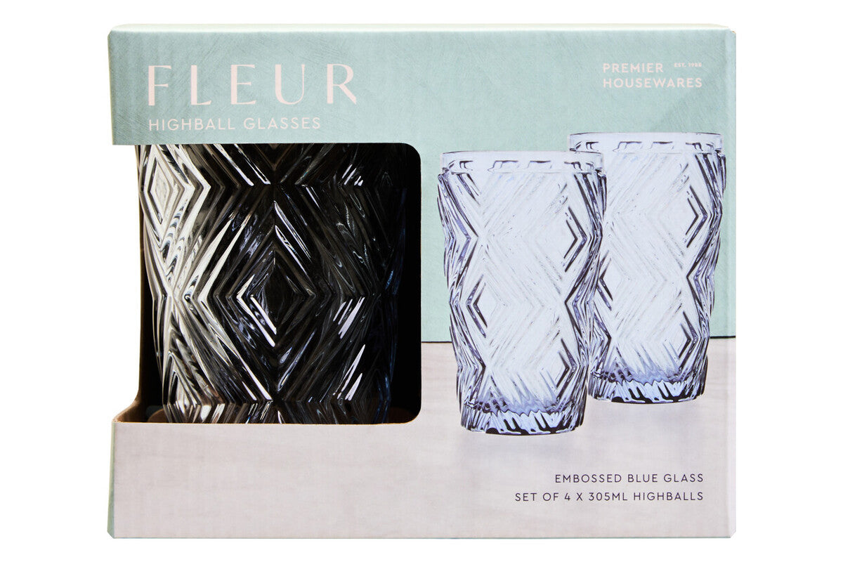 Fleur Set Of Four Blue Highball Glasses