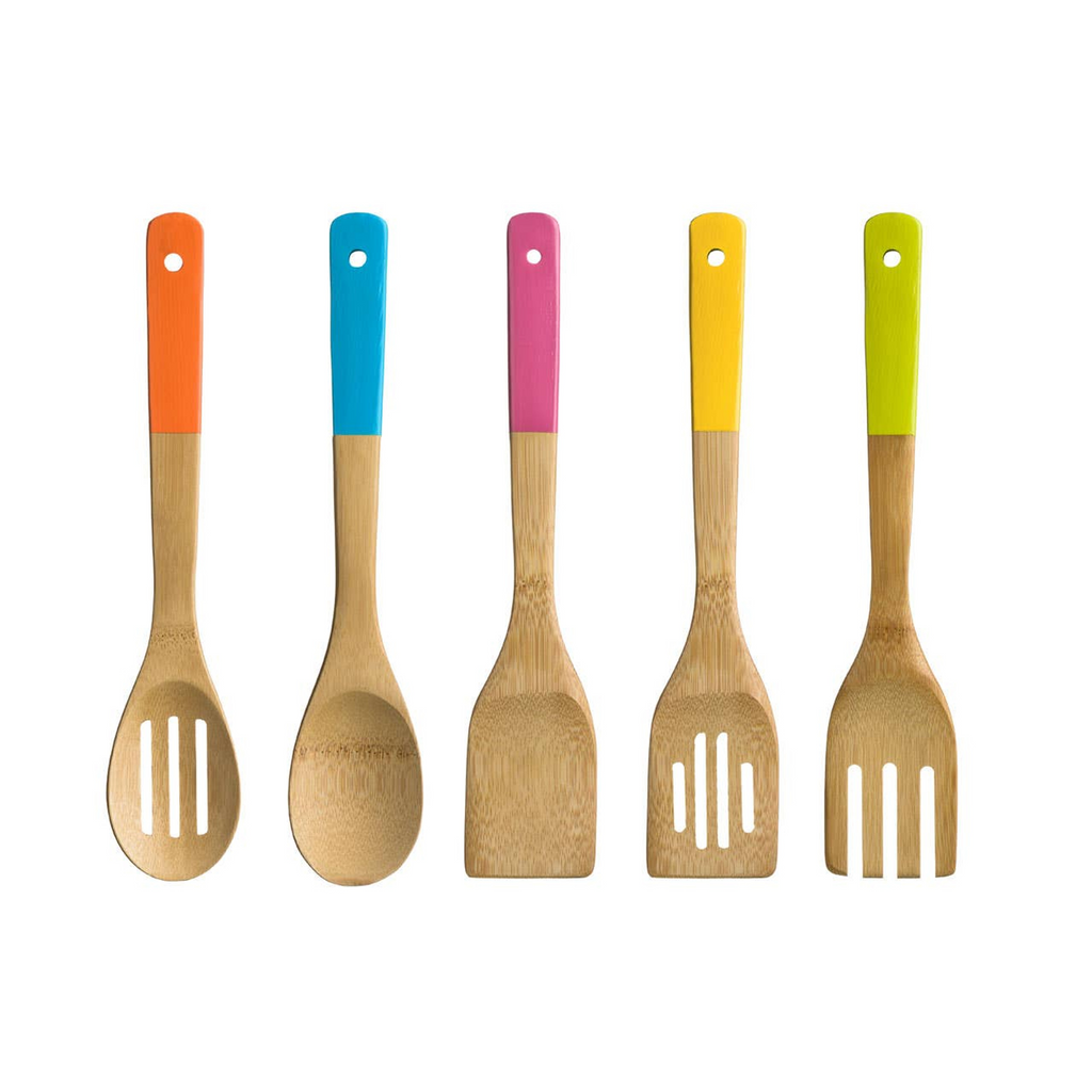 Cook Nook Aleki 5 Piece Bamboo Kitchen Utensil Set With Multi Colour Handles