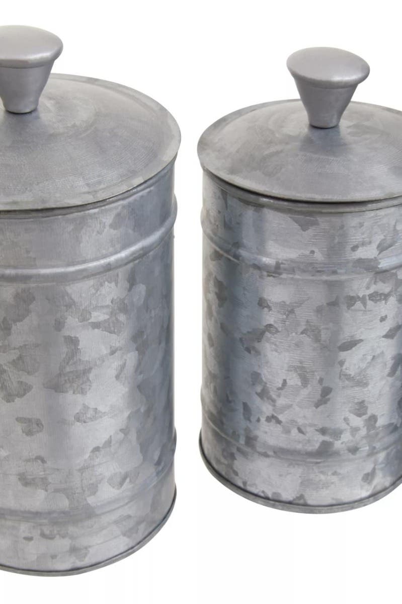 Drummond Set Of Three Galvanised Steel Canisters