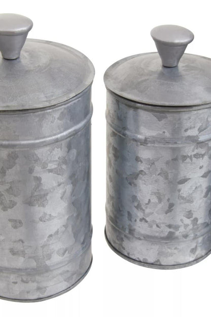Drummond Set Of Three Galvanised Steel Canisters
