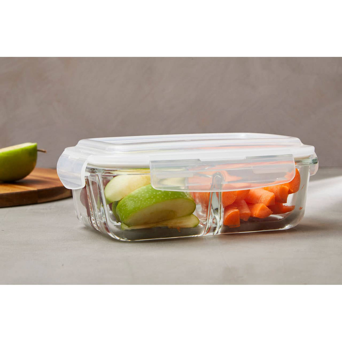 Freska 3 Section Rectangular Glass Container With Lid 1040 ml