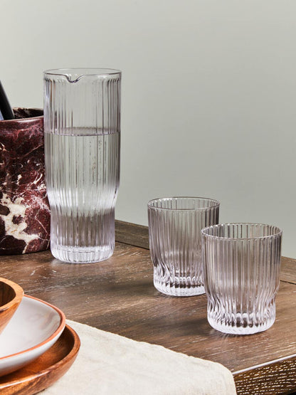 Juno Ribbed Glass And Jug Three Piece Set