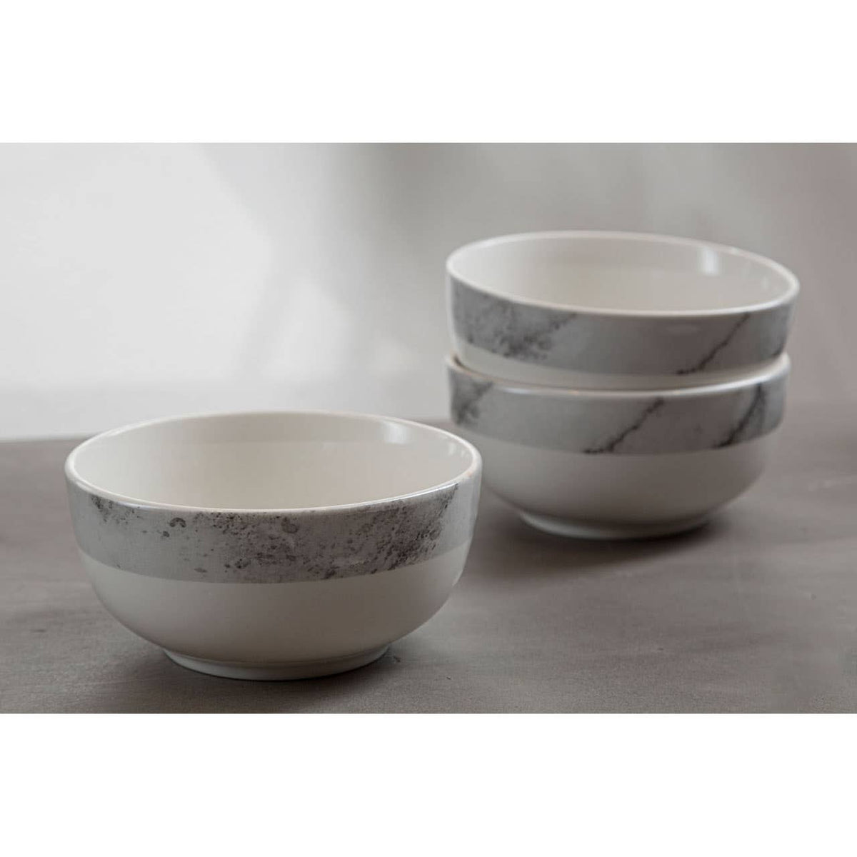 Avie 16 Piece White And Grey Marble Effect Dinner Set