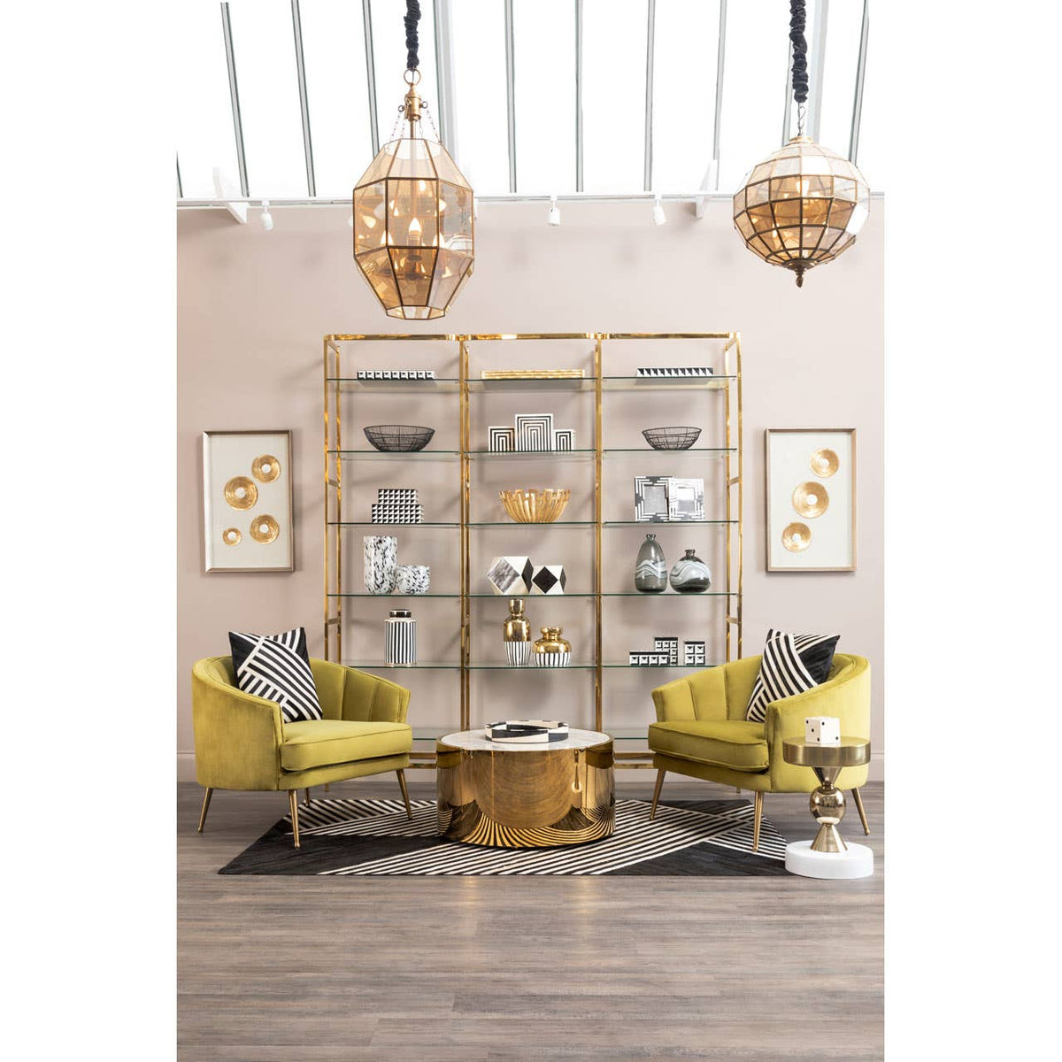 Hiba Gold Finish Bamboo Effect Mirrored Tray