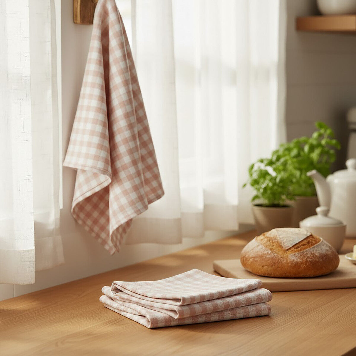 Doro Set Of Three Amber And White Tea Towels