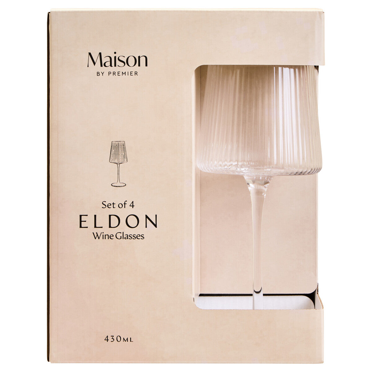 Eldon Set of Four Ribbed Wine Glasses 430ml