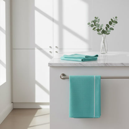Doro Set Of 3 Green And White Waffle Tea Towels