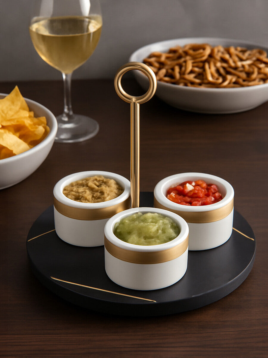 Omari Condiment Set With Black Slate Tray