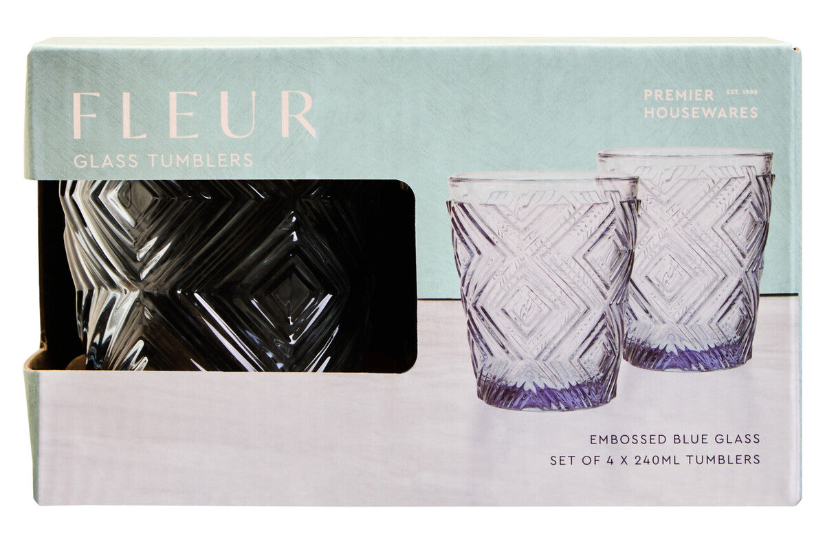 Fleur Set Of Four Embossed Blue Tumblers