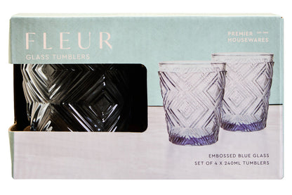 Fleur Set Of Four Embossed Blue Tumblers