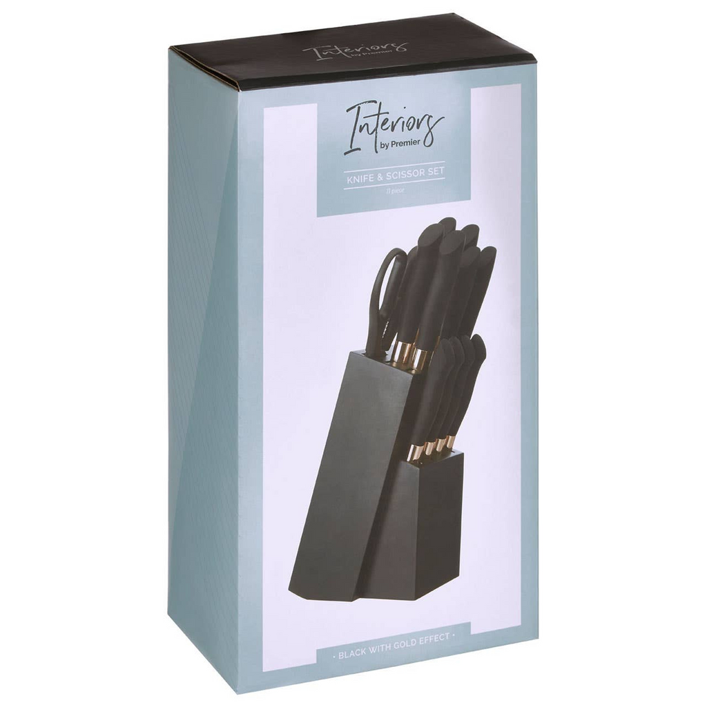 Cook Nook Corsico 11 Piece Black and Gold Knife Set with Block