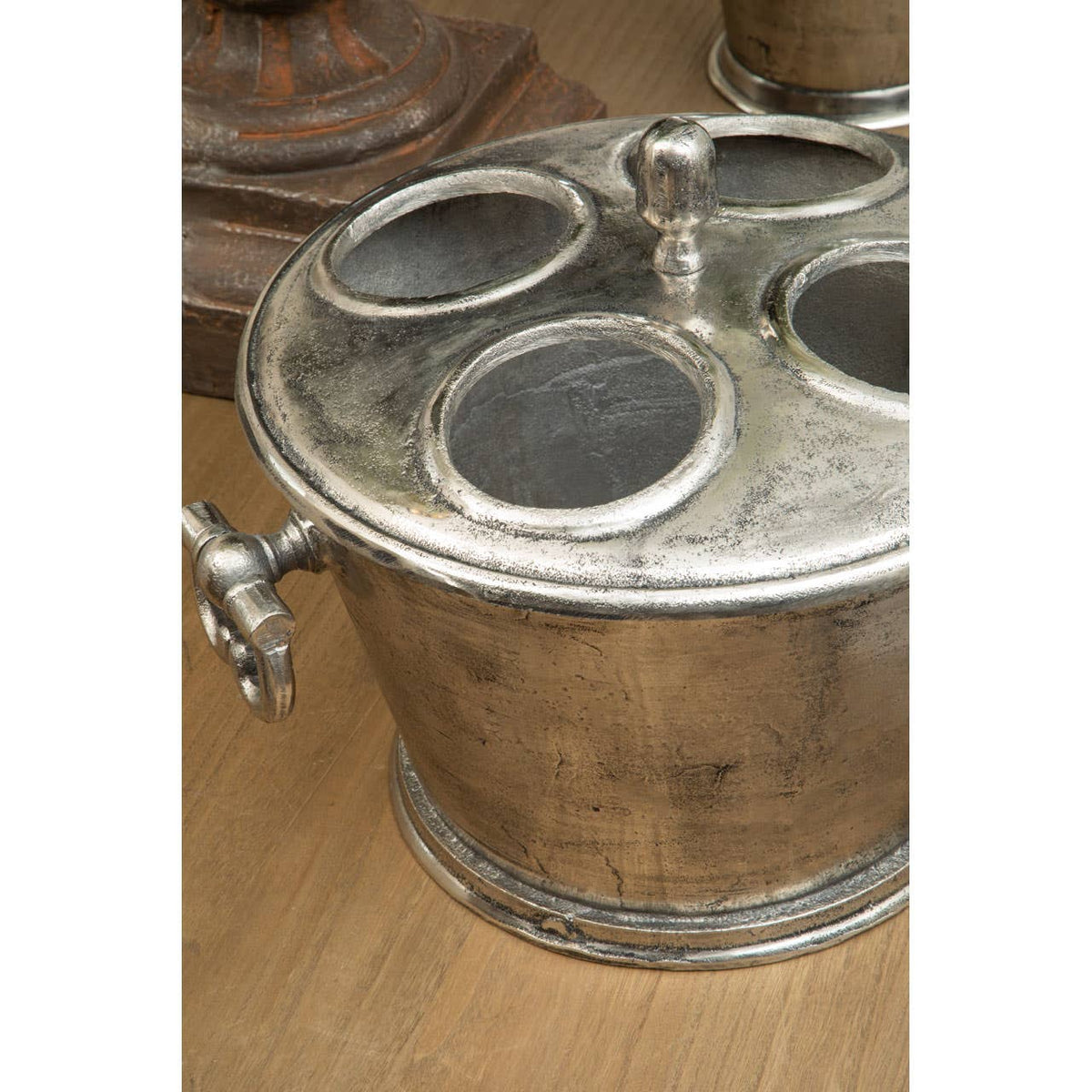 Rustic Antique Silver 4 Bottle Wine Cooler