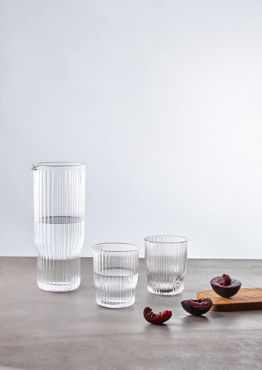 Juno Ribbed Glass And Jug Three Piece Set