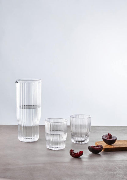 Juno Ribbed Glass And Jug Three Piece Set