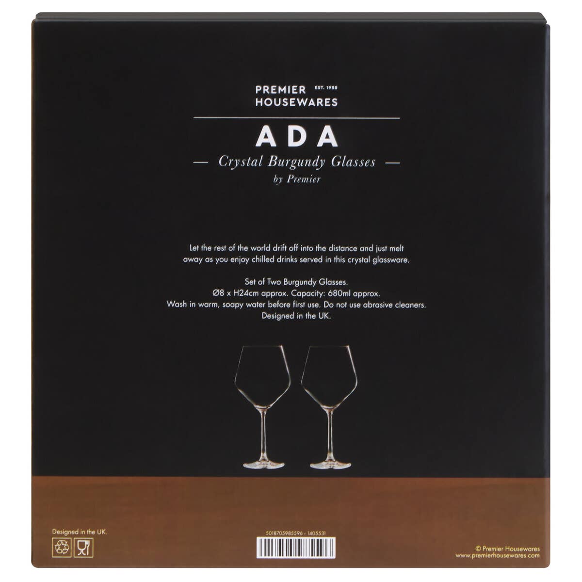 Ada Set Of 2 Crystal Burgundy Glasses