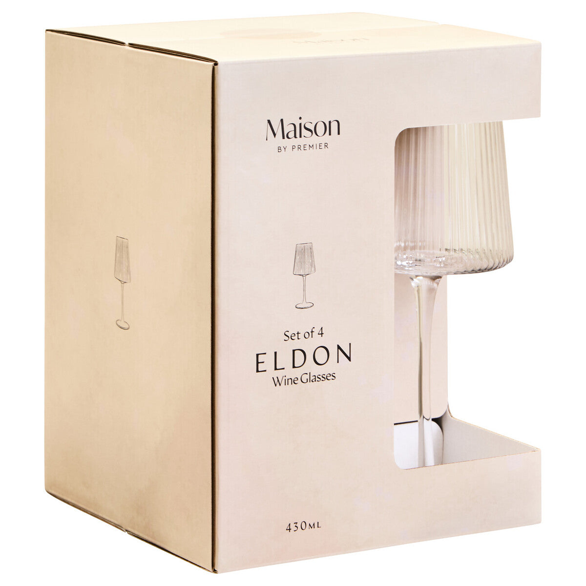 Eldon Set of Four Ribbed Wine Glasses 430ml