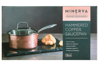 Minerva Medium 18 cm Hammered Copper Finish Saucepan with Lid