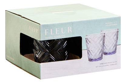 Fleur Set Of Four Embossed Blue Tumblers