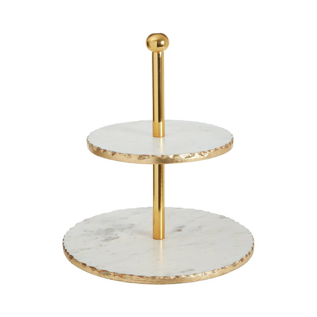 Cook Nook Empire 2 Tier White Marble And Gold Finish Cake Stand