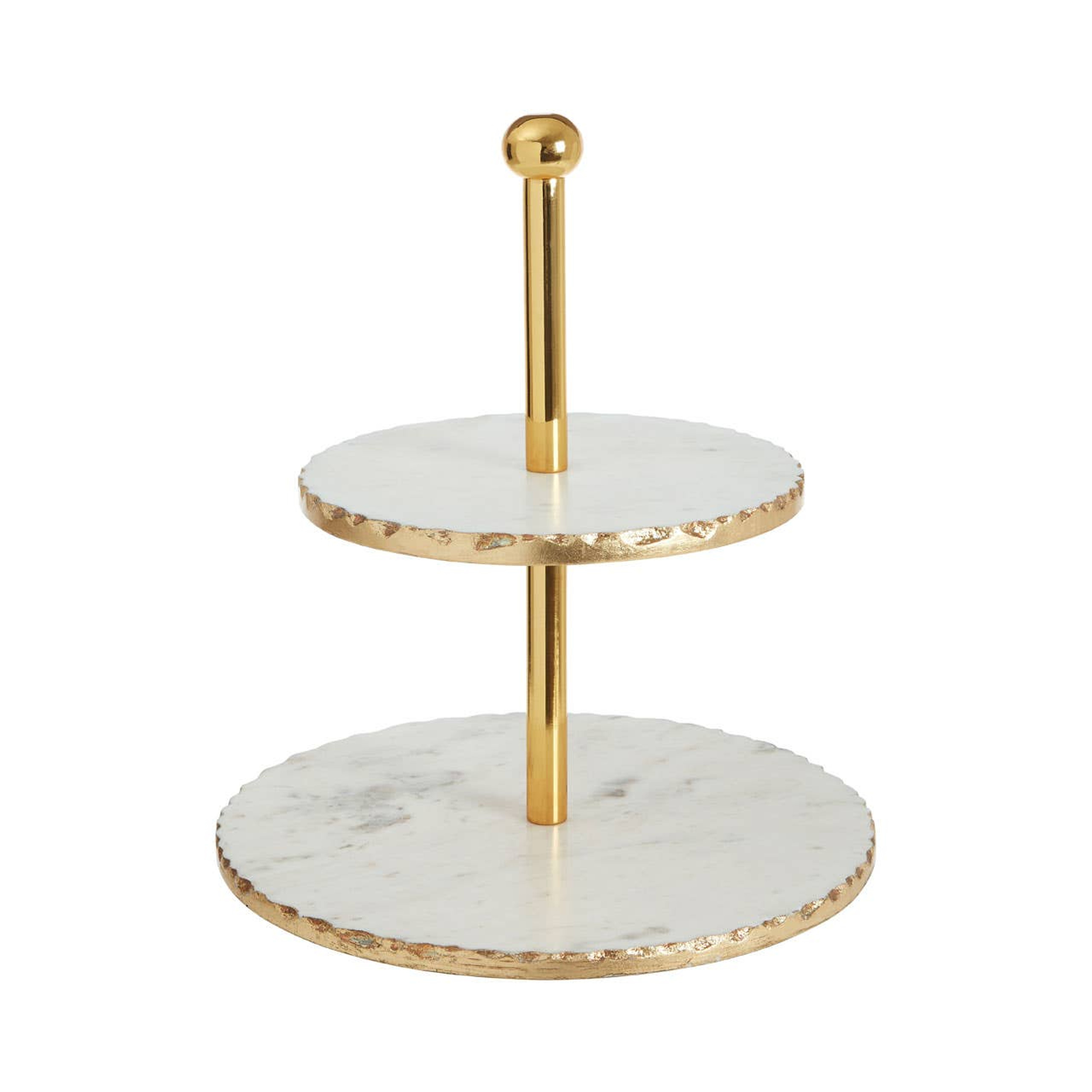 Cook Nook Empire 2 Tier White Marble And Gold Finish Cake Stand