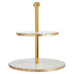 Cook Nook Empire 2 Tier White Marble And Gold Finish Cake Stand