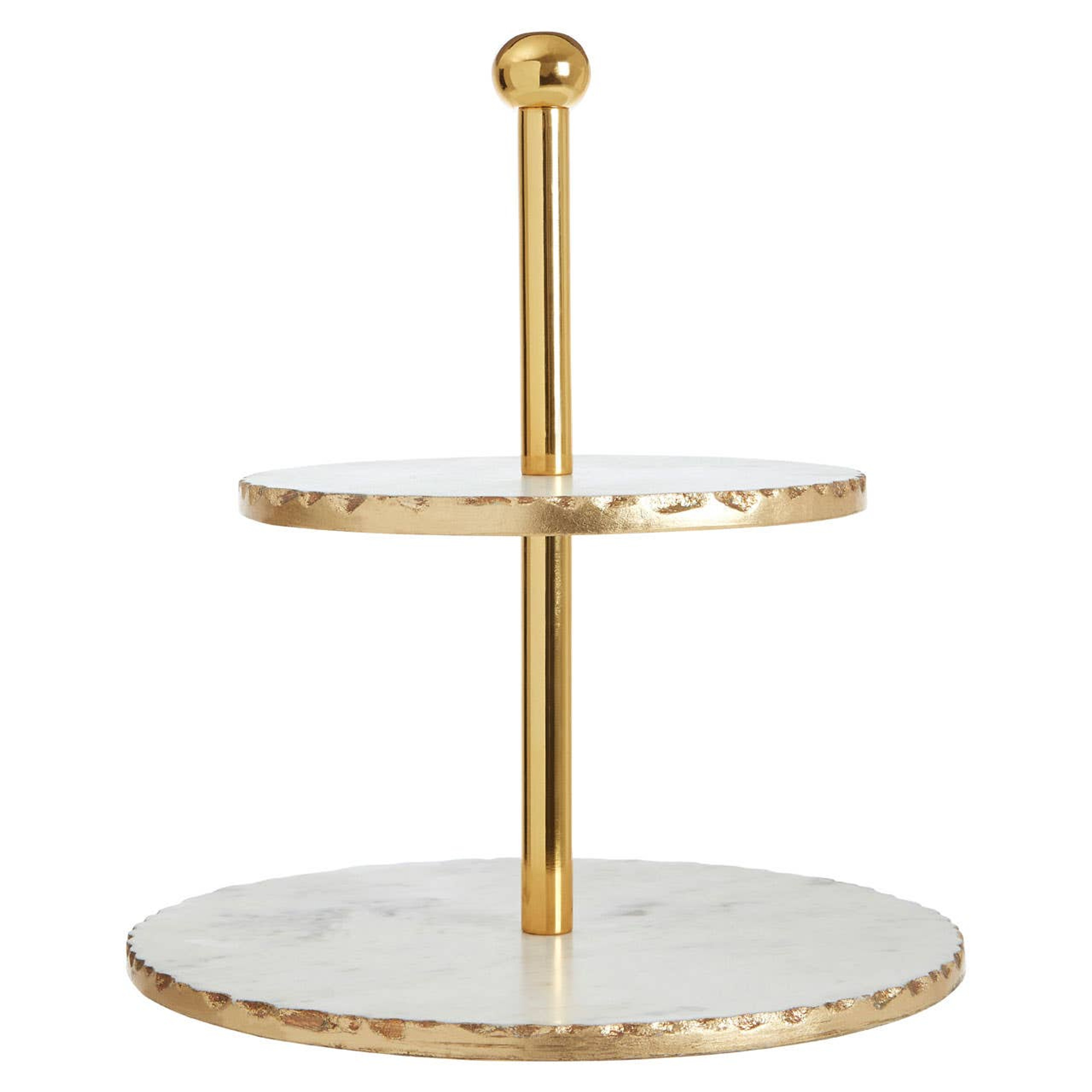 Cook Nook Empire 2 Tier White Marble And Gold Finish Cake Stand