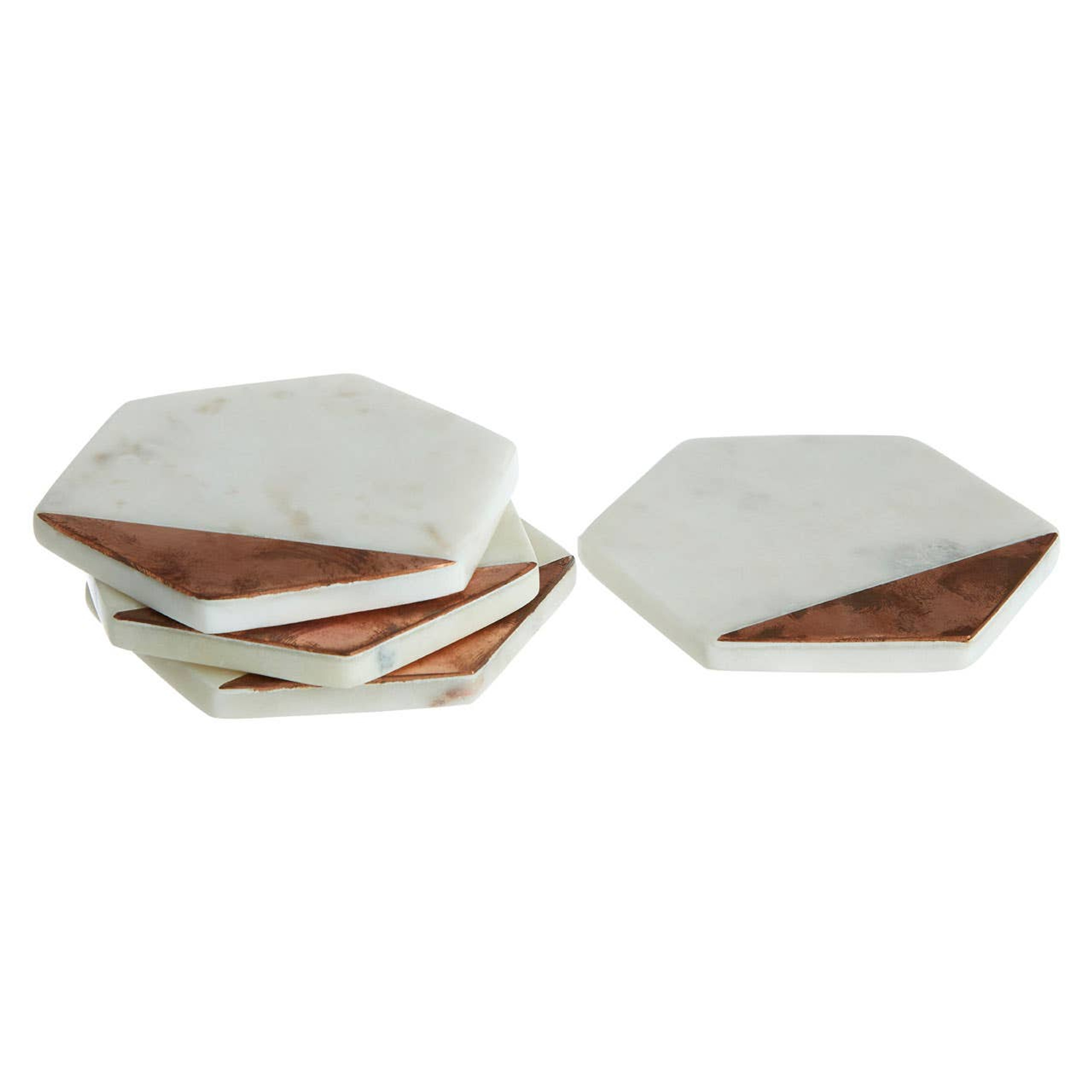 Cook Nook Monzaro Set Of 4 White Marble And Copper Inlay Coasters