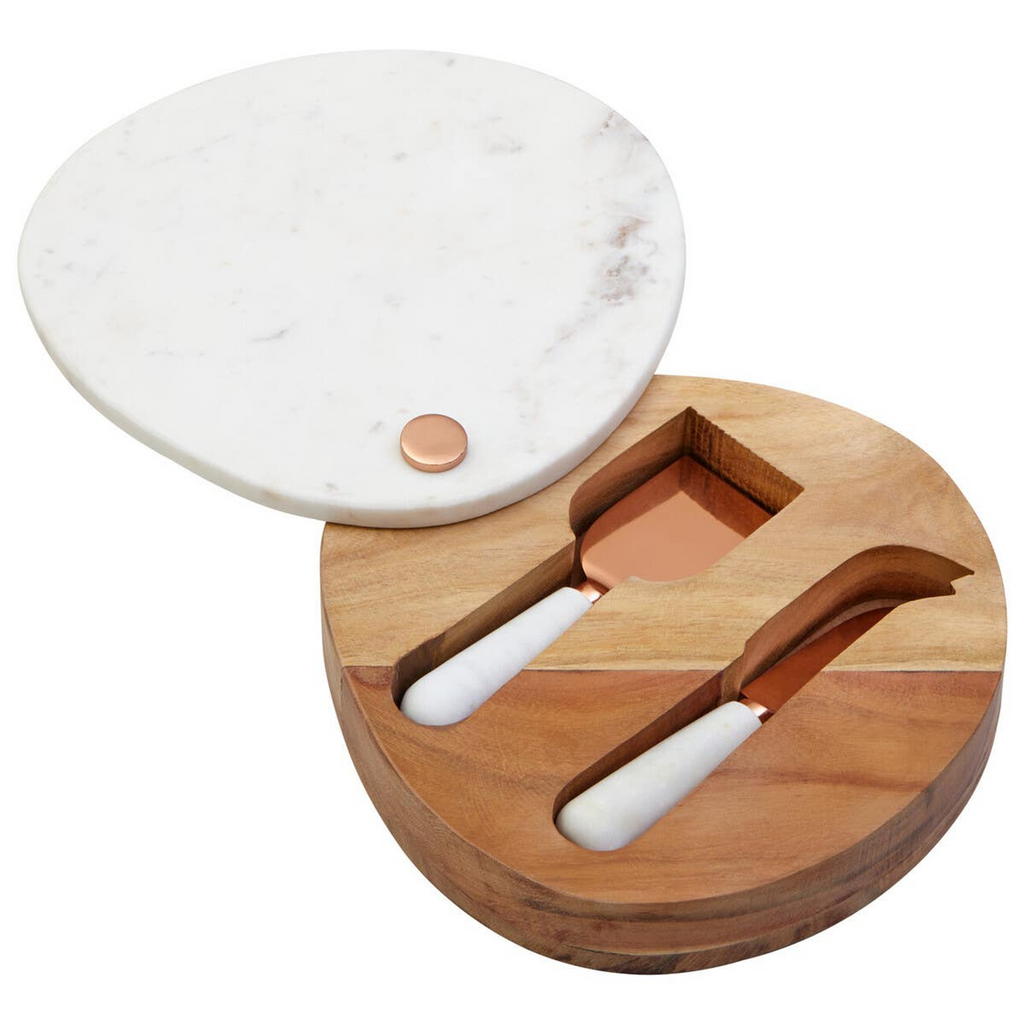 Cook Nook Monzaro White Marble And Wood Cheese Knife And Board Set