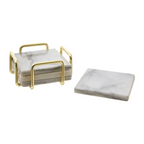 Cook Nook Delphine Set Of 4 White Marble Coasters with Brass Finish Holder