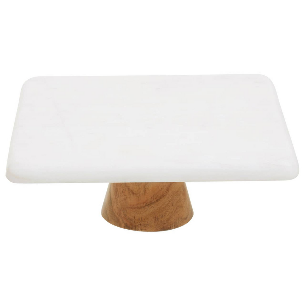 Cook Nook Monzaro White Marble And Acacia Wood Cake Stand