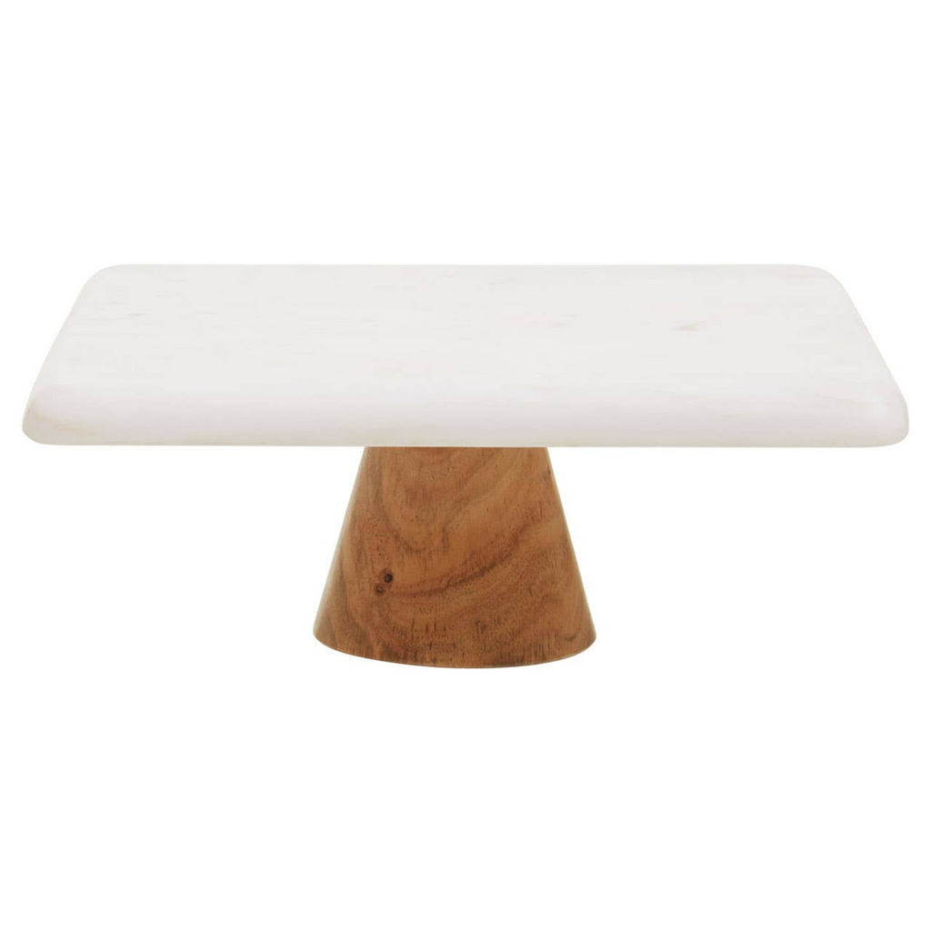 Cook Nook Monzaro White Marble And Acacia Wood Cake Stand