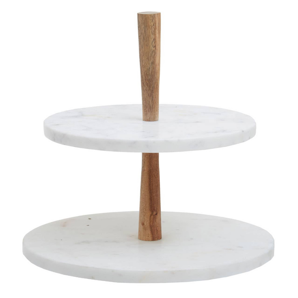 Cook Nook Monzaro Two Tier Marble and Acacia Wood Cake Stand